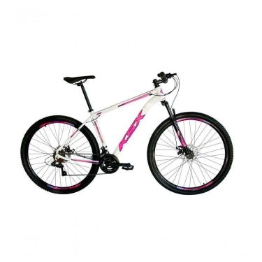 Imagem de Bicicleta Aro 29 Ksx Sd7 21v Cabos Internos Alumínio Freios A Disco Garfo Suspensão Branco Rosa Violeta Tamanho 19