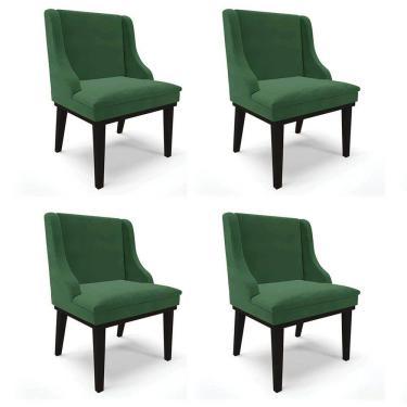 Imagem de Kit 4 Cadeiras Estofadas para Sala de Jantar Base Fixa de Madeira Preto Lia Veludo Verde - Ibiza