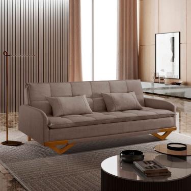 Imagem de Sofa Cama em Linho 202cm X 92cm Cannes Marrom Claro / Avelã