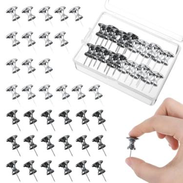 Imagem de 60 peças de pinos gigantes de metal, tachas grandes prateadas e pretas, tachas jumbo, pregos para pendurar imagens de cabeça dupla, pinos resistentes para quadro de cortiça, cartazes de mapas