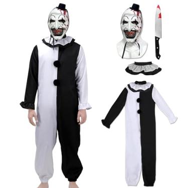 Imagem de Xyeyo Fantasia de palhaço assassino adulto preto e branco roupas assustadoras macacão máscara para homens e mulheres, A, GG