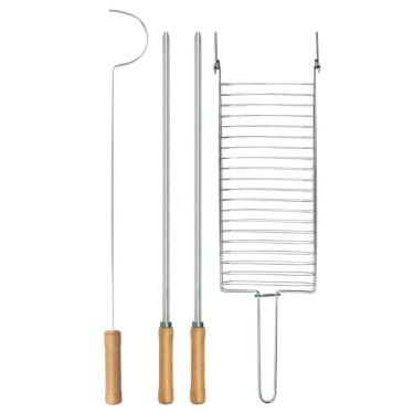 Imagem de Kit Preparo Churrasco 4Pcs Churrasqueira 55Cm Madeira Mor