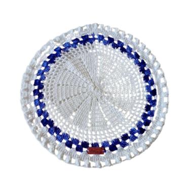 Imagem de Kit Com 6 Sousplat Em Crochê Artesanal 33Cm Branco E Azul