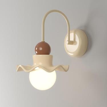 Imagem de Luminária de parede moderna em formato de onda em creme, luminária de parede em resina com acabamento em creme francês, luminária decorativa em PE branco leitoso, abajur criativo de parede G