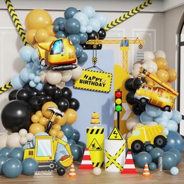 Imagem de Materiais para festa de aniversário de construção, 137 peças, kit de arco, balões de látex azul empoeirado, amarelo, preto, para chá de bebê, caminhoneiro, dia de apreciação, decorações de festa de