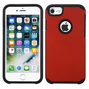 Imagem de Capa de celular Cube para Apple iPhone 8/iPhone 7/iPhone 6S/iPhone 6, Solid Red Honey Leather Back Cover on Black TPU Skin