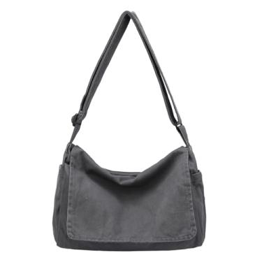Imagem de Bolsa carteiro de lona para mulheres e homens vintage bolsa tiracolo estética bolsa tiracolo bolsa tiracolo casual bolsa tiracolo (A-cinza escuro)