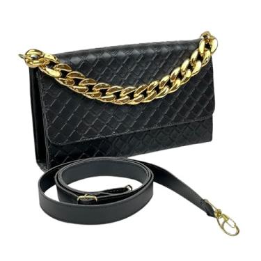 Imagem de Bolsa Feminina Baladinha Alça Transversal Luxo Vegas Detalhe em Corrente Elegante (PRETA/OURADA)
