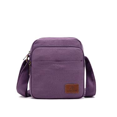 Imagem de Pequena bolsa tiracolo hippie transversal com zíper e alça de algodão, tecido jacquard bolsas feitas à mão, Roxa, L6.5" H7.5 W5"