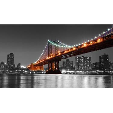 Imagem de Quadro Decorativo Ponte Manhattan Colorido Fundo Preto e Branco 55X100