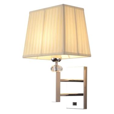 Imagem de Luminária de parede moderna para leitura de cabeceira, abajur quadrado de tecido com interruptor liga/desliga e decoração de bola de cristal, luminária de parede retrô vintage de aço para qu