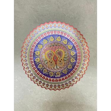 Imagem de Generic Adesivo holográfico Mandala Sun Rangoli, arco-íris com vinil Laxmi Charan, 25 x 25 cm, acabamento em folha dourada, design oriental tradicional, decoração de templo interno para Diwali