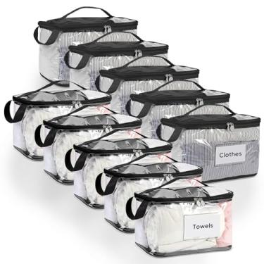 Imagem de DOOHALO Bolsas organizadoras de roupas pequenas transparentes com alças de zíper 35 x 21 x 20 cm sob a cama sacos de armazenamento de roupas para suéter, lençol, meias, sutiã, colchas livros