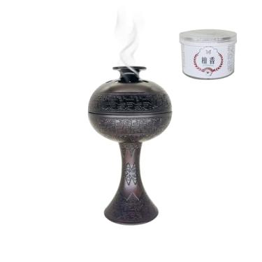 Imagem de Queimador de incenso chinês - design de ameixa pantterned, suporte de bobina de liga de bronze antigo para ioga, meditação, decoração de mesa de escritório em casa, ornamento artístico com bobinas de