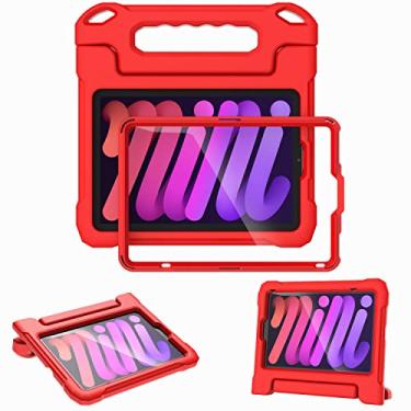Imagem de A ADENK Capa infantil para iPad Mini 6 geração 21.1 cm versão 2021, com protetor de tela integrado, à prova de choque, leve, com suporte, capa infantil para iPad Mini 8,3 polegadas (vermelha)