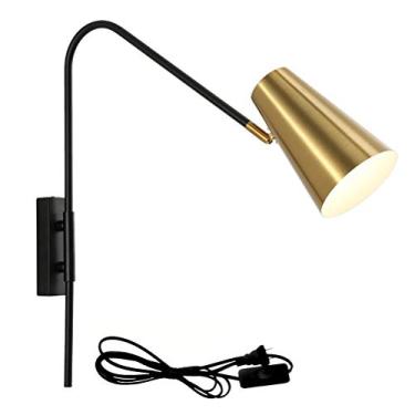 Imagem de Quarto moderno com abajur de metal interno ajustável com braço flexível, luminária de parede para leitura, para sala de estar, corredor, sala de jantar, dourado