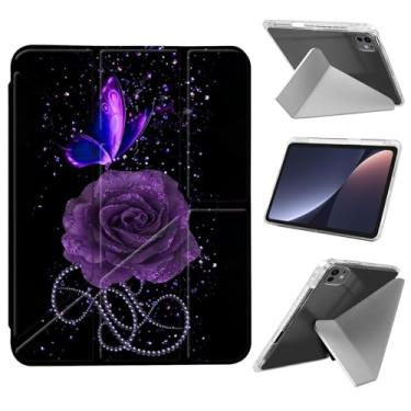 Imagem de JANENFNA Capa para iPad Pro de 11 polegadas M4 5ª geração 2024 com suporte para lápis, capa ultrafina e leve em forma de Y, despertar/hibernar automaticamente, borboleta rosa roxa