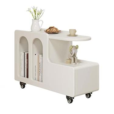 Imagem de Mesa de centro pequena mesa lateral quadrada com rodízios, mesa lateral pequena para espaços pequenos, mesas laterais modernas para quarto e sala de estar com prateleiras e gavetas, mesa de cabeceira
