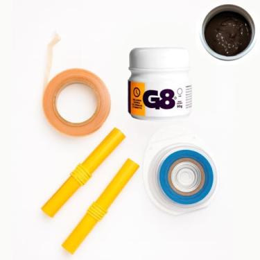 Imagem de Kit Profissional Mega Hair – Cola G8 Marrom, Papel Térmico, Fita Dupla Face e Pano Nanopele