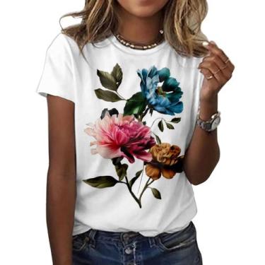 Imagem de Camiseta feminina ZOCANIA com estampa floral, mistura de algodão, blus