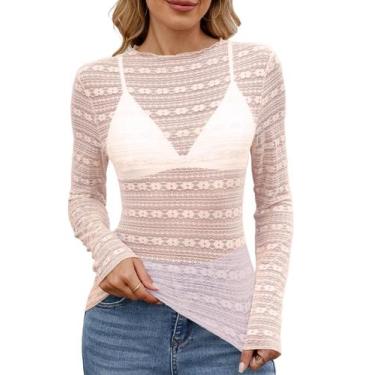 Imagem de Camiseta feminina Ohhettm de malha com gola simulada, manga comprida, 