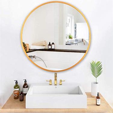 Imagem de Espelho de banheiro montado na parede espelho penteadeira decorativa parede redonda barbear maquiagem com ganchos para pendurar 60 x 60 cm