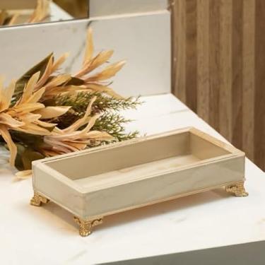 Imagem de Bandeja de Vidro com Efeito Mármore 20x10 – Bandeja Decorativa Multiuso para Joias, Banheiro e Sala (MESCLADO NUDE,SEM O PÉ)