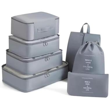 Imagem de Kit Organizador de Malas para Viagem 8 Peças – Conjunto com Bolsas, Necessaire, Porta Roupas, Sapatos e Maquiagem – Ideal para Bagagem Organizada – Dobrável, Leve e Resistente (Cinza)