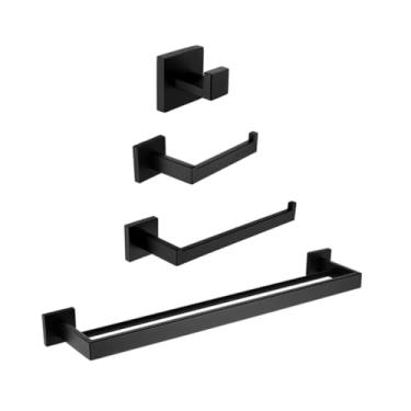Imagem de Acessórios de banheiro preto fosco toalheiro suporte de papel suporte de escova de vaso sanitário prateleira de parede de vidro suporte de escova de dentes, suporte de papel (conjunto completo 01)