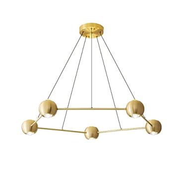 Imagem de YQSLQZZ Lustre de latão escovado, luminária pendente dourada moderna iluminada superior e inferior, luzes de teto semi-embutidas com altura ajustável, luz neutra 4000K