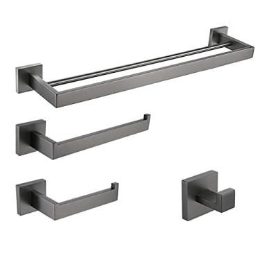 Imagem de Toalheiro de aço inoxidável metálico para banheiro suporte de papel higiênico escova de vaso sanitário gancho de toalha suporte de barra de toalha cinza inoxidável, suporte de papel (kit de 60 cm, 2