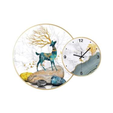 Imagem de WYUYIWH Relógio de parede de cerâmica pintura de parede conjunto de relógios de parede arte de parede relógios pendurados luxo high-end moderno decorativo para sala de estar quarto hotéis restaurantes