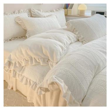 Imagem de Capa de colcha de renda espessa para meninas, lençol de flanela, veludo coral leite, quatro peças, inverno (lençol de cama branco de 1,8 m)