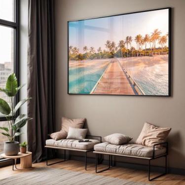 Imagem de Quadro com Moldura e Acrilico Cristal Vidro Sala Quarto Paisagem Praia