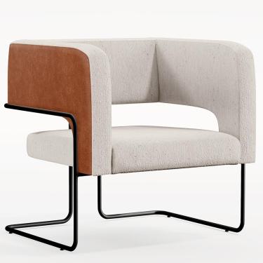 Imagem de Poltrona Decorativa Scarlett D02 Base Aço Preto Couríssimo Camel B-14 Linho Cru C-443 - Lyam Decor