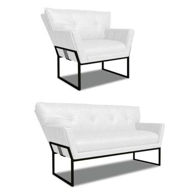 Imagem de Namoradeira e Poltrona Industrial Pto Anitta Sintético PU Branco D03 - D'Rossi