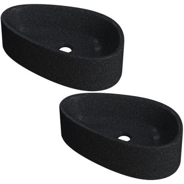 Imagem de Kit 02 Cubas de Apoio Gota Para Banheiro Lavabo C01 BG43W Preto Granit Matte  - Lyam