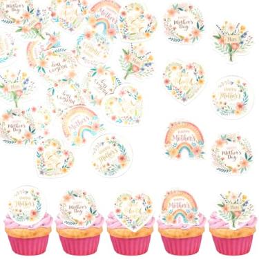 Imagem de 60 Pack Edible Happy Mother's Day Cupcake Toppers Love Mother Flower Cake Toppers Rice Paper Wafer Paper Cupcake Picks for Best Mom #1 Mom Baby Shower Kids Birthday Cupcake Decorations Style 3