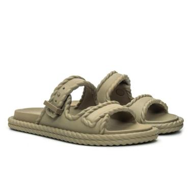 Imagem de Sandalia Feminina Tranças Confortavel Elegante Verde Militar-Feminino