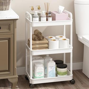 Imagem de Carrinhos Organizadores, Carrinhos Armazenamento de Lanches de 3 Níveis, Adequado para Quartos, Salas de Estar, Cozinhas e Banheiros, Branco