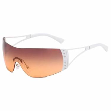 Imagem de JRLLFD Óculos de sol femininos sem aro cyberpunk, vintage, luxuoso, para áreas externas, UV400 (branco e laranja)
