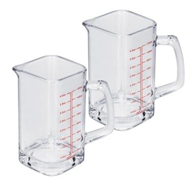 Imagem de Copo medidor de 2 peças, copos de café expresso de 118 ml com alça e bico em forma de V, copo medidor de vidro pequeno com fundo grosso para assar coquetel e café (2, vermelho)