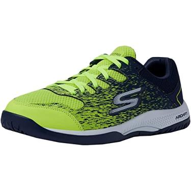 Imagem de Skechers Tênis masculino Viper Court-Athletic Indoor Outdoor Pickleball com suporte de arco, Amarelo/azul-marinho, 8 X-Wide