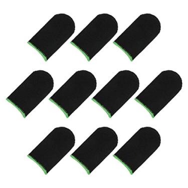 Imagem de Luvas de controle de dedo para jogos móveis com manga de polegar preta/verde, fibra de carbono antisuor respirável, para jogos de celular, pacote com 20