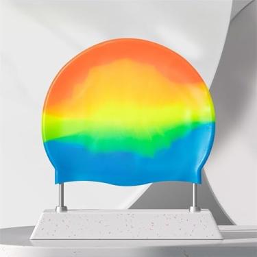 Imagem de Touca de natação universal de silicone para homens e mulheres, adolescentes disponíveis, mantém o cabelo seco, fácil de colocar e tirar (floral)