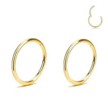 Imagem de Argola hipoalergênica de ouro 16G/18G/20G para mulheres e homens, anéis clicker articulados de aço cirúrgico 316L para cartilagem de hélice, narina, septo, lábios, joias 6 mm, 8 mm, 10 mm, 2Pcs