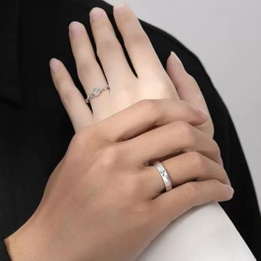 Imagem de Conjunto de 2 anéis banhados a ouro rosa prata para mulheres – delicadas alianças de noivado e casamento banhadas a ouro rosa, anéis empilháveis hipoalergênicos, não manchados, presentes