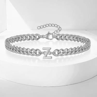 Imagem de Tornozeleiras femininas com inicial de prata, preenchidas com ouro 14K, tornozeleiras de elos cubanos para mulheres, pulseiras de tornozelo de ouro feitas à mão para mulheres, pulseiras de tornozelo