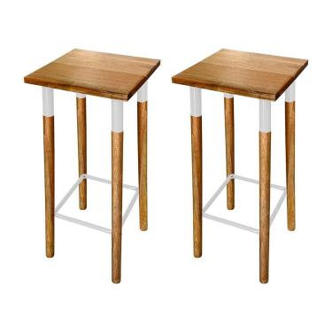 Imagem de Kit 2 Banquetas Bistro Industrial Colors Ferro E Madeira Maciça - Branca Branco