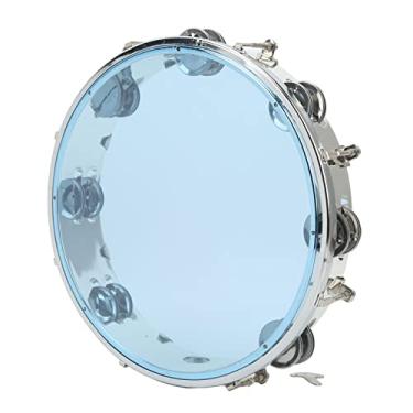Imagem de Cryfokt Tambor de Mão Com Tom Ajustável, Fileira Dupla, Sino Abs Leve, Pandeiro Leve para Concertos de Igreja, Shows Ao Vivo, 10 Polegadas (Azul)
